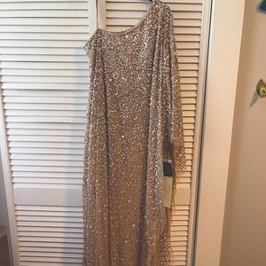 Adrianna Papell sequin one-shoulder gown NWT